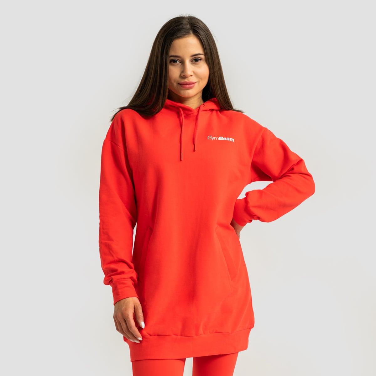 Дамски суичър Limitless Longline Hot Red - GymBeam