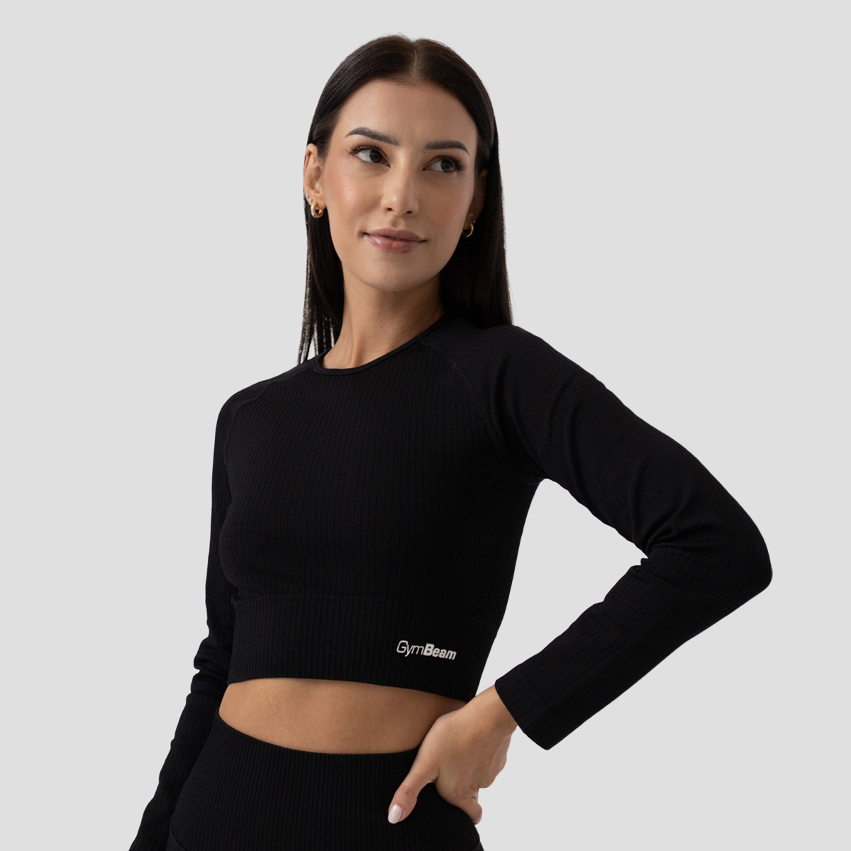 Дамски топ FLO Ribbed CropTop Black - GymBeam