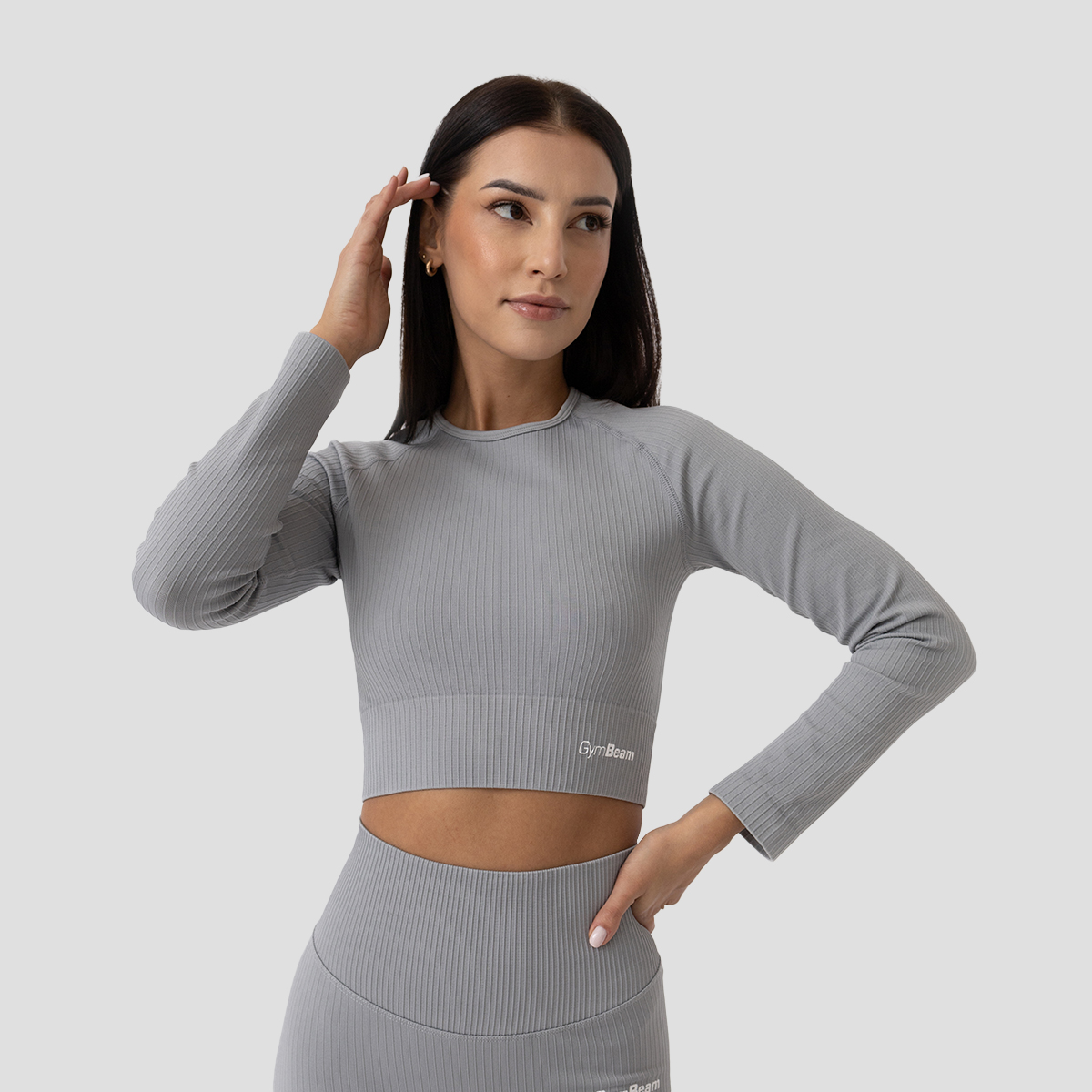 Дамски топ FLO Ribbed CropTop Grey - GymBeam