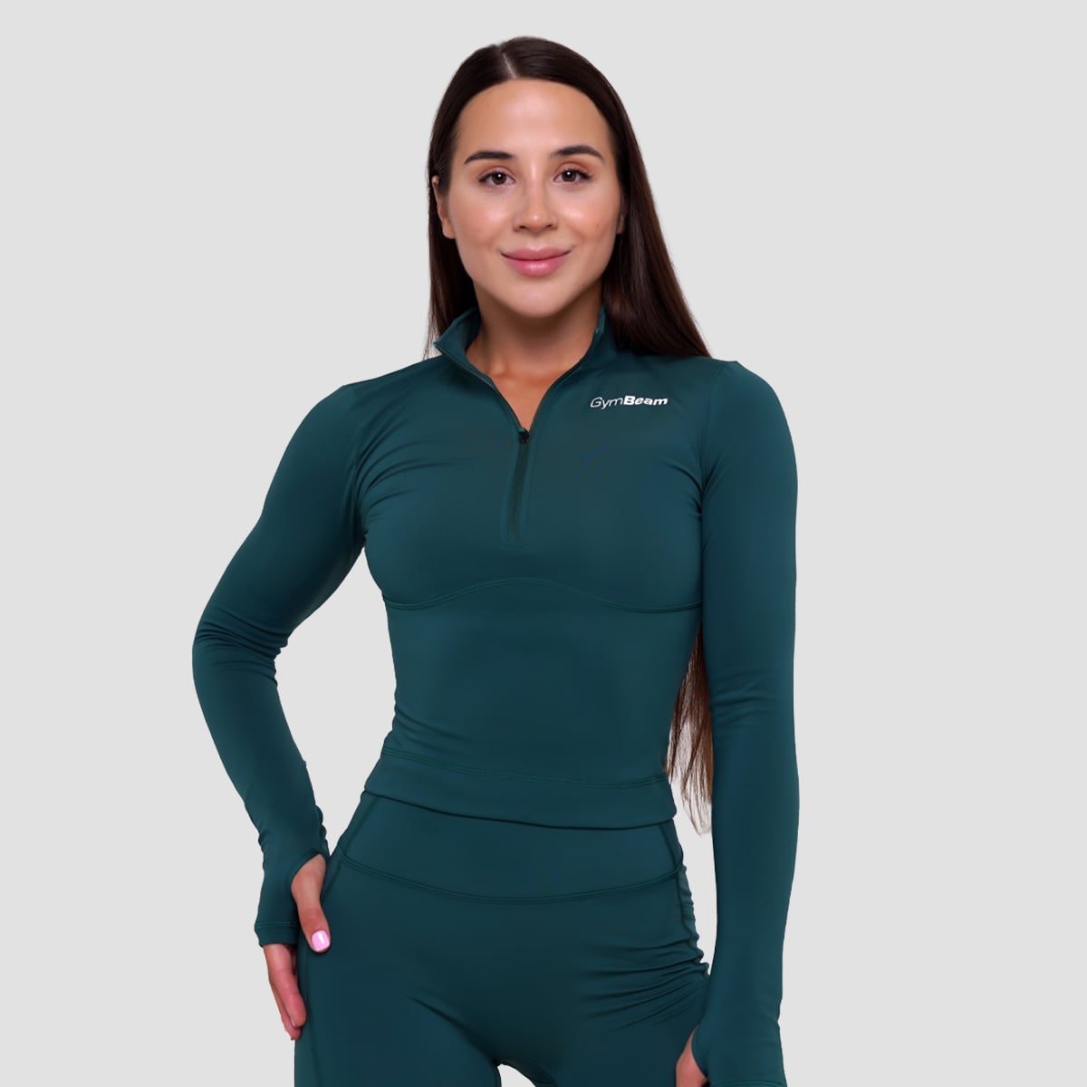 Дамски топ Ignite Crop Top Dark Green - GymBeam
