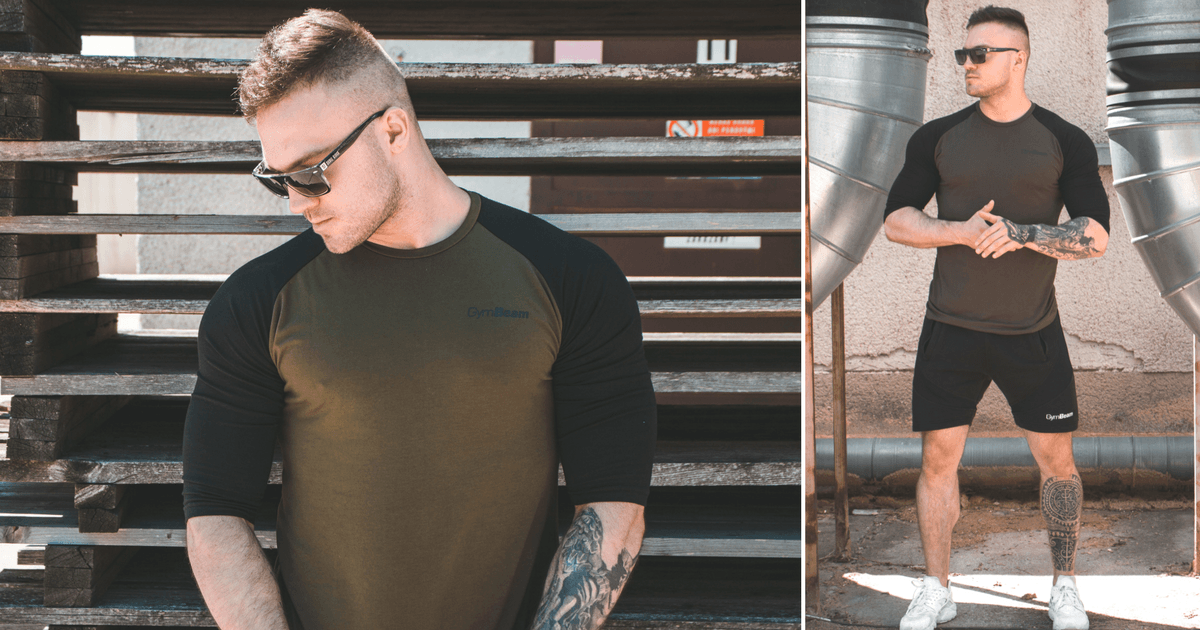 Блуза с ръкав Fitted Sleeve Military Green Black - GymBeam