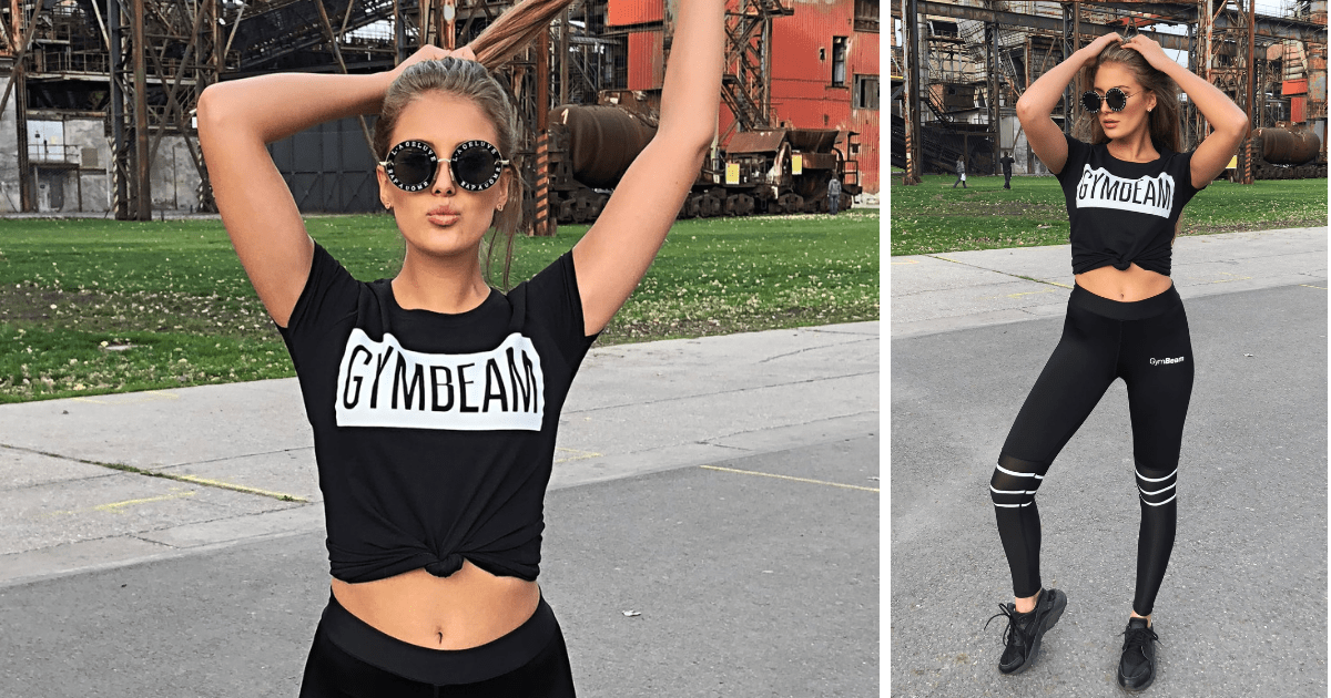 Дамска тениска Box Logo Black White - GymBeam