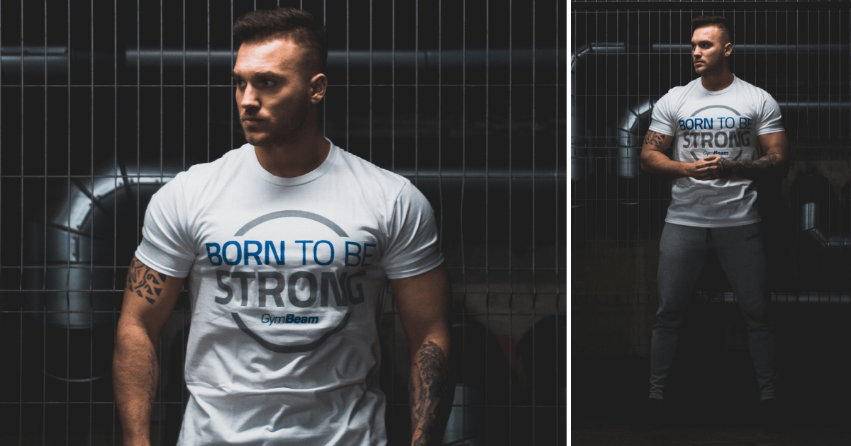 Тениска Born To Be Strong White Grey - GymBeam