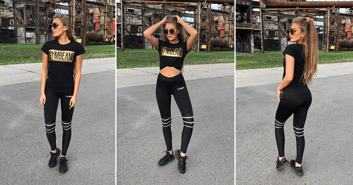 Дамска тениска Box Logo Black Gold - GymBeam