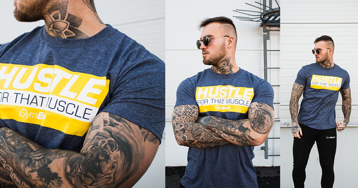 Тениска Hustle For That Muscle Heather Navy - GymBeam