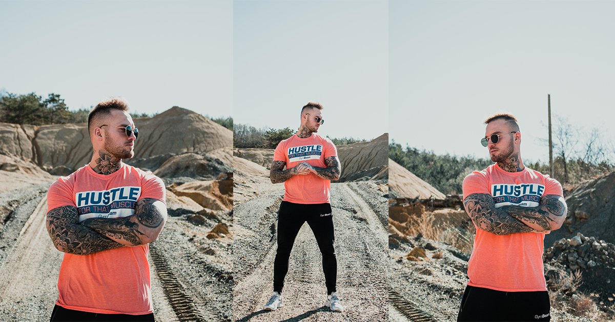 Тениска Hustle For That Muscle Heather Orange - GymBeam