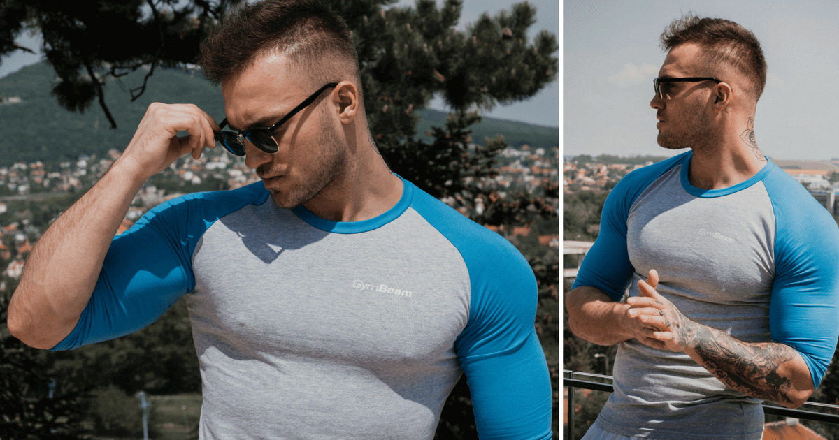 Блуза с ръкав Fitted Sleeve Gray Sky Blue - GymBeam