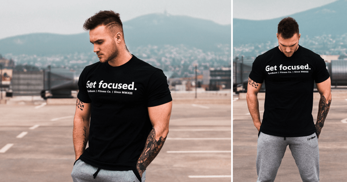 Тениска Get Focused Черно Бяло - GymBeam